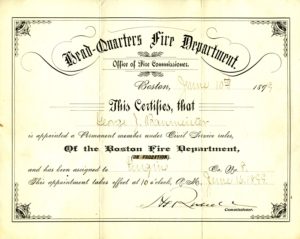 George J. Baumeister appointed as a Permanent Member of the department, assigned to Engine Co. 8, June 16, 1899.