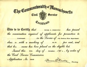 Certificate announcing George J. Baumeister has passed the examination for Lieutenant, score 80.72, November 20, 1914.
