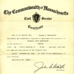 Certificate announcing George J. Baumeister passed the examination for Captain, score 71.46, November 24, 1920.