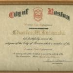 Boston Fire Department Retirement Certificate, signed by Fire Commissioner Leo D.