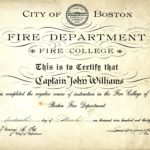 Certificate of completion of Fire College (Highest Honors), March 14, 1933.