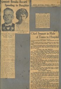 Stories of the Scobey Hospital Fire, 906 Beacon St., in which the daughter of Chief of Dept. Sennott was a patient, in 1925.