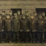 Hoseman Walter P. Nolan, 3rd from right, front row, at Drill School, 60 Bristol Street, South End, July, 1913.