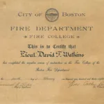 Fire College course completion certificate for Lieutenant David F. Watkins, February 4, 1938.