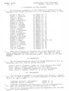 General Order #25 of 1955 announcing the promotion of Lieutenant David F. Watkins to Captain, April 25, 1955.