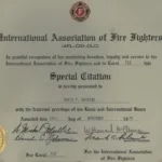 International Association of Fire Fighters Special Citation to David F. Watkins, November 16, 1976.